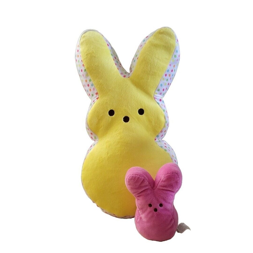Peeps Plush Yellow and Pink Easter Bunny Rabbit Large and Mini Lot of 2